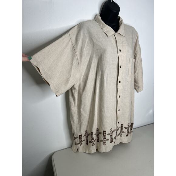 Greg Norman Collection Men's Button Down Tiki Linen Shirt Tan Brown Size XL - Picture 3 of 9